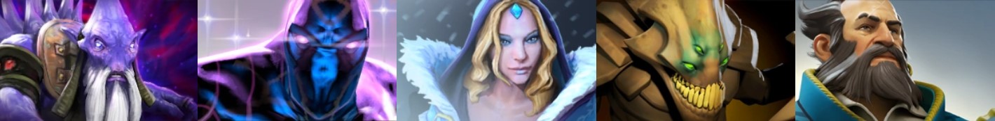 Мини-портрет Dark Seer, Enigma, Crystal Maiden, Sand King и Kunkka из Dota 2