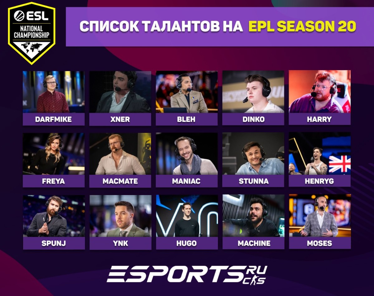 Список талантов на турнире ESL Pro League Season 20