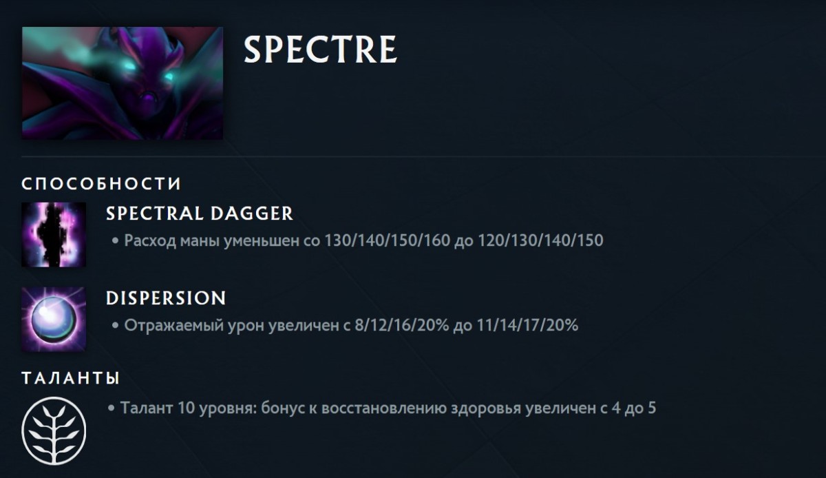 Измнения способностей и талантов Spectre 