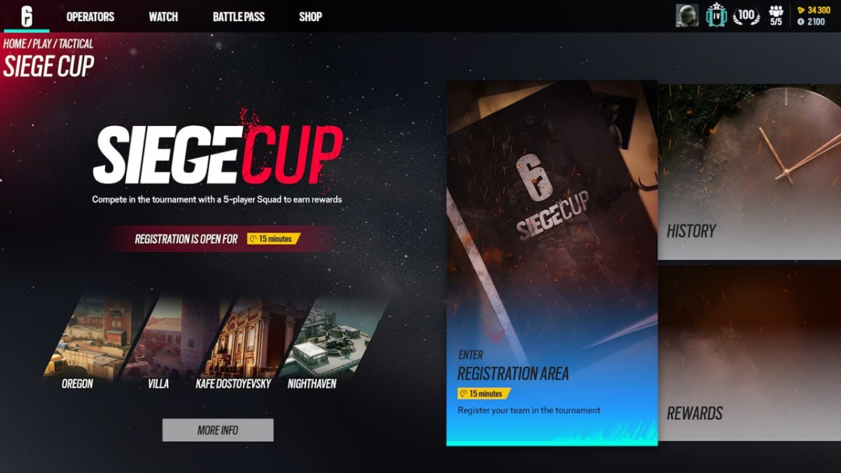 экран в меню Rainbow Six Siege режима Siege Cup Beta