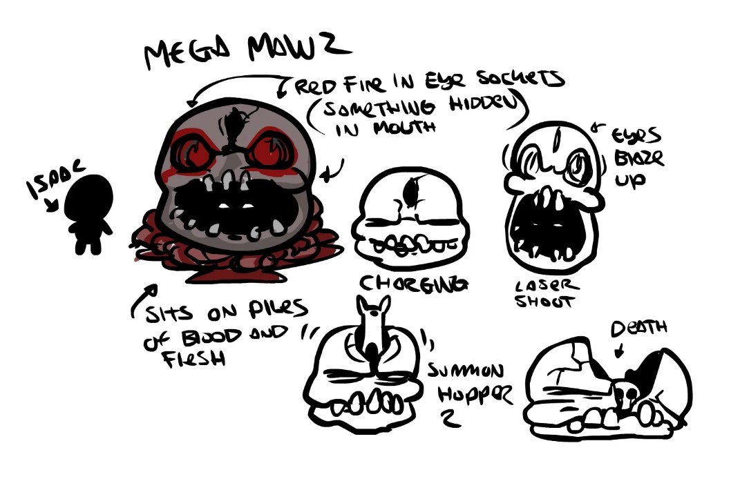 Раскадровки сцен и дизайн боссов The Binding of Isaac: Rebirth