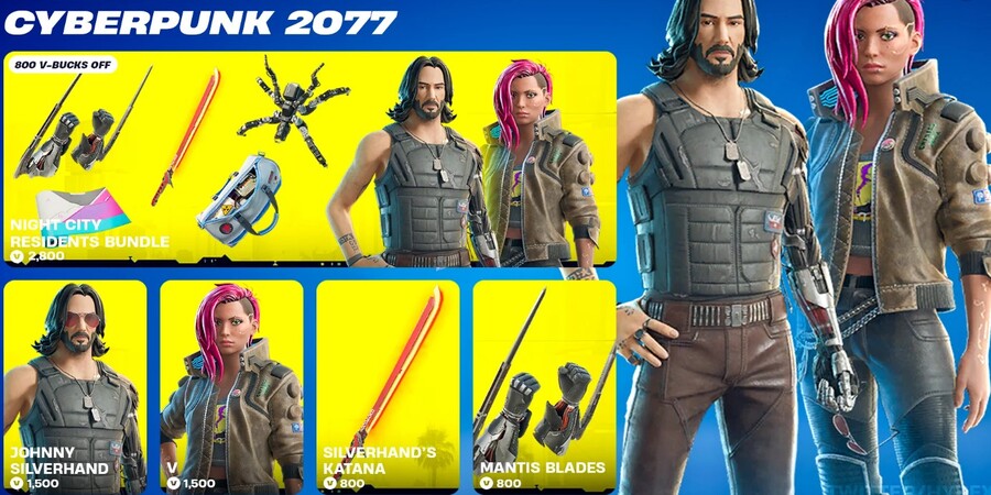 Ви и Джонни Сильверхенд из Cyberpunk 2077 станут доступны в Fortnite