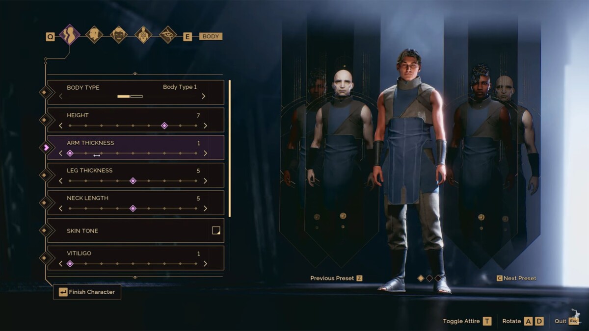 Dune: Awakening, окно редактора персонажей