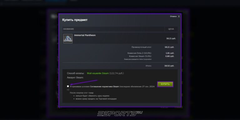Подтверждение покупки скина в Steam