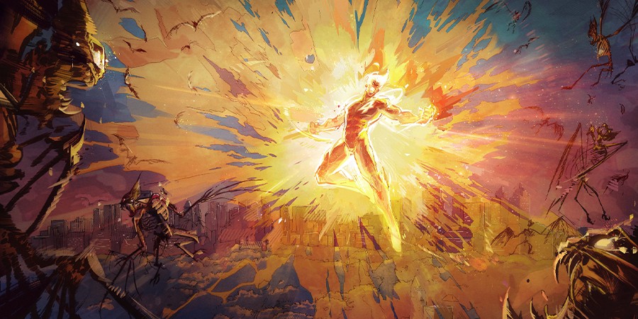 Marvel Rivals — Человек-Факел загорается в небе над Нью-Йорком новым Солнцем