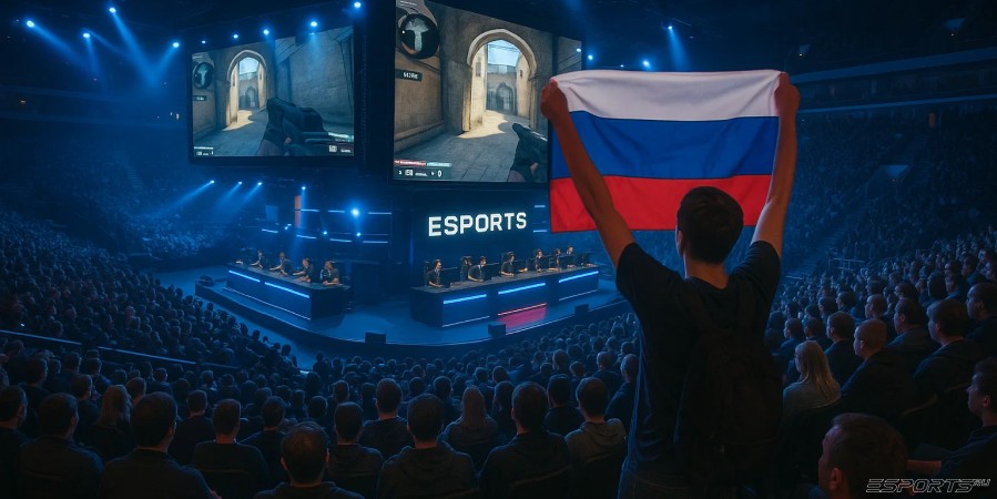 Турнир по Counter-Strike 2 на огромной арене с российским флагом