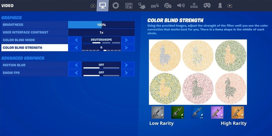 Настройки для цветовой слепоты — Fortnite