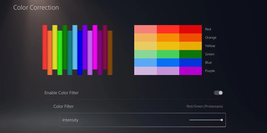 Настройки для цветовой слепоты — PlayStation 5