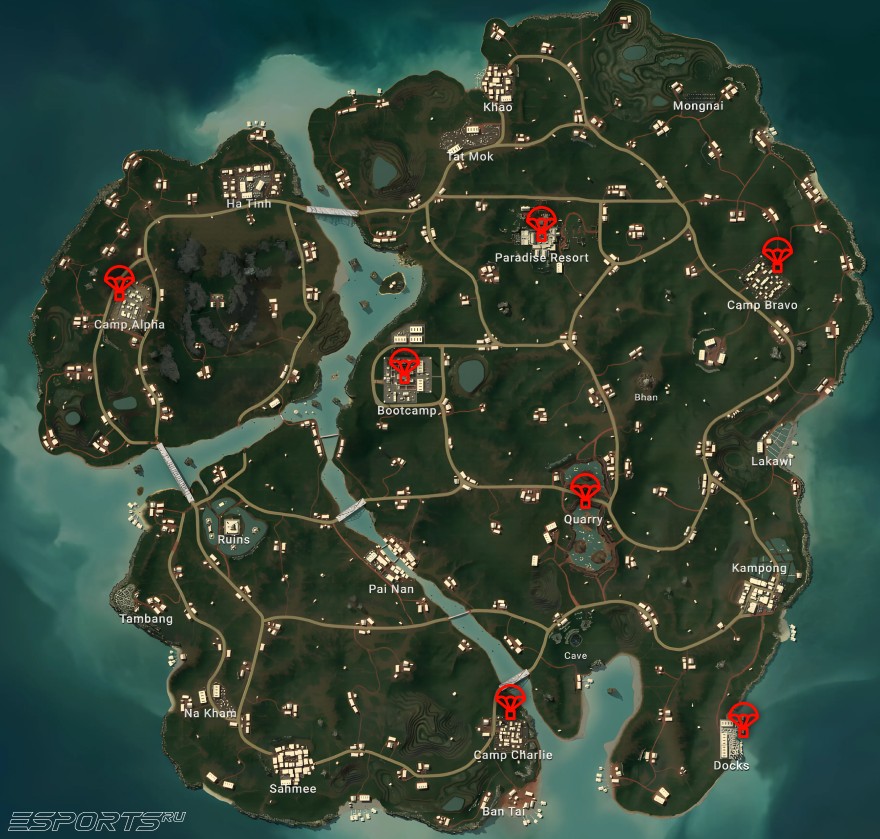 места для приземления Sanhok
