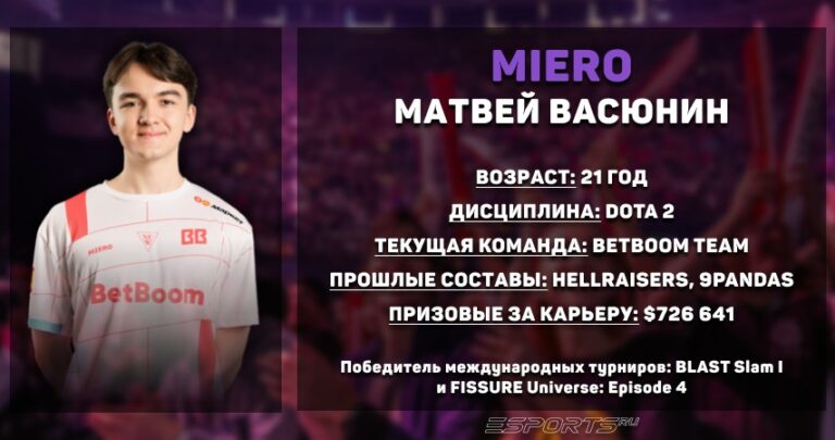 Статистика Матвея "MieRo" Васюнина в Dota 2 за год