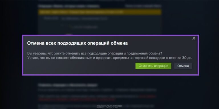 Подтвержение отмены трейда в Стим