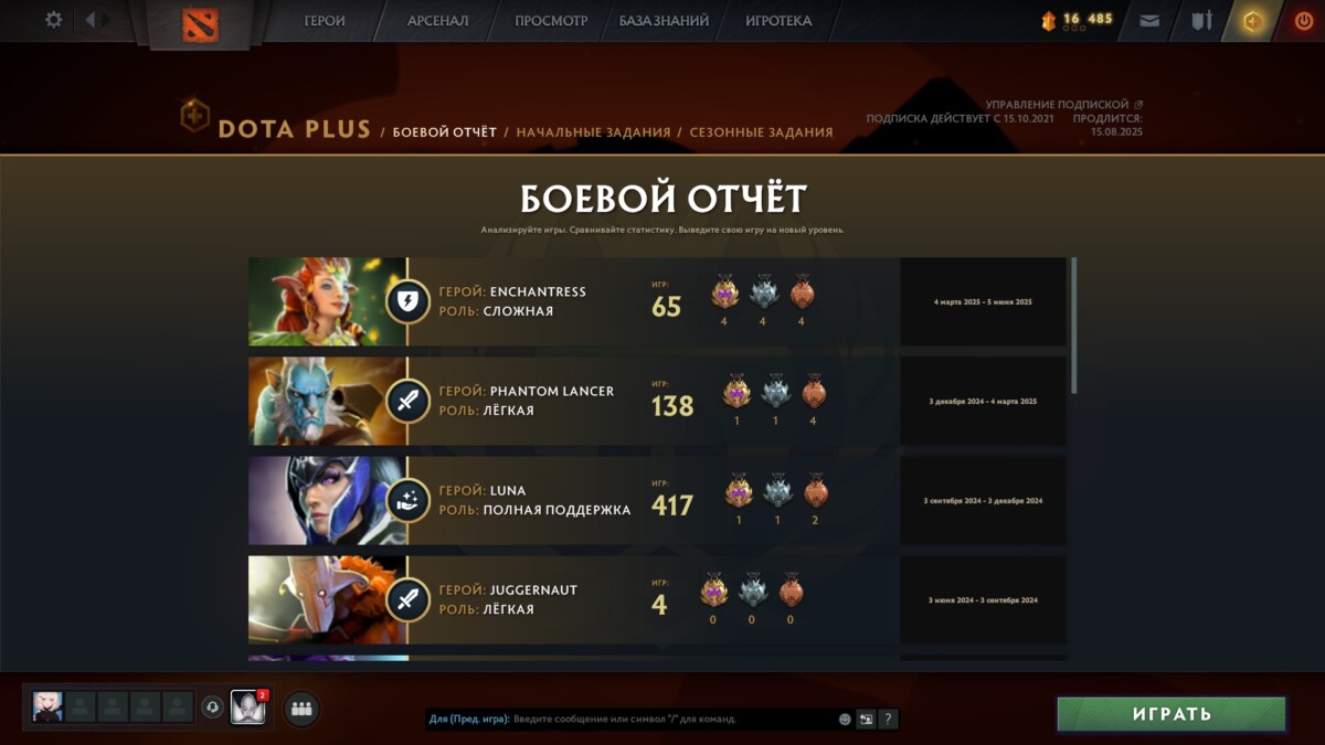 Боевой отчёт в Dota 2 за несколько месяцев