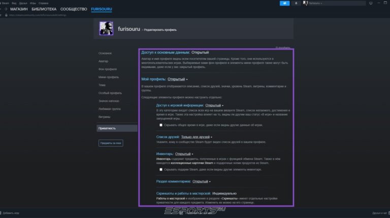 приватный профиль стим