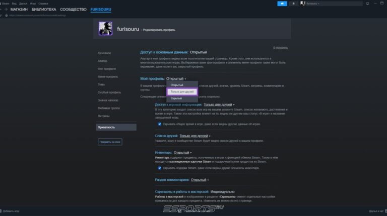 сделать приватной стим