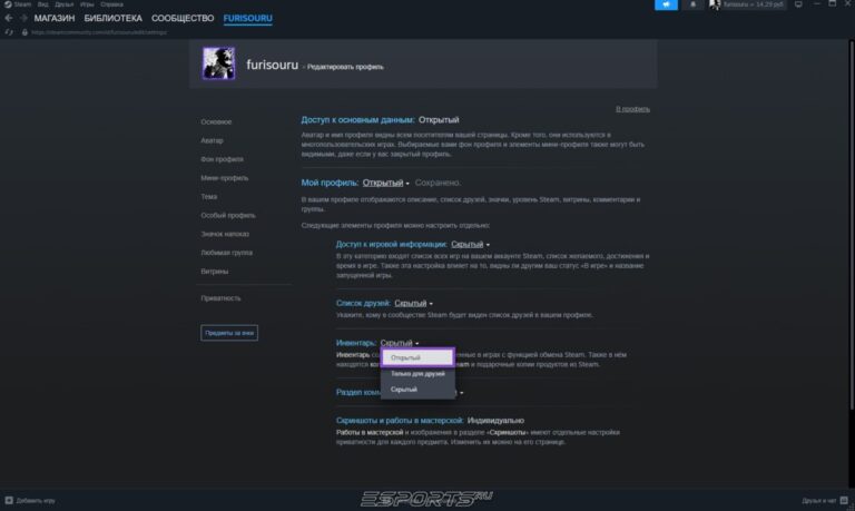 как открыть инвентарь в стиме на пк