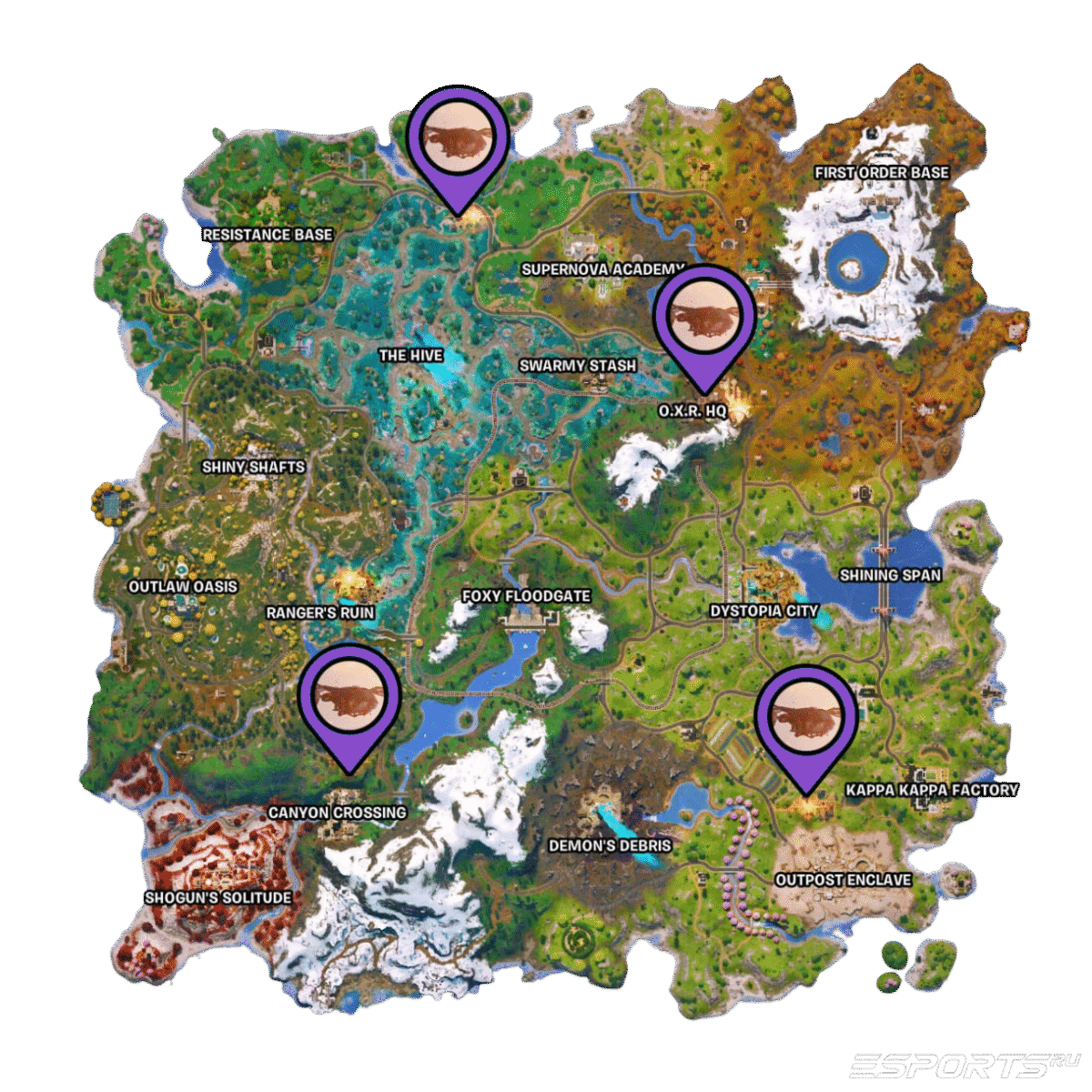 Все расположения вертолетов «Молот» Choppa в Fortnite