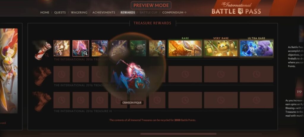 Содержимое в боевом пропуске к The International 2016