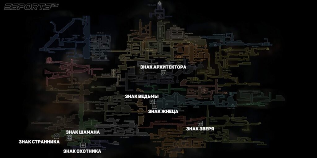 Общая карта Фарлума со всеми Знаками в Hollow Knight: Silksong
