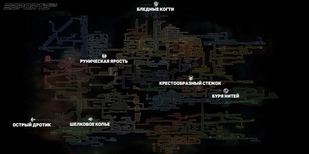 Общая карта Фарлума со всеми навыками шёлка в Hollow Knight: Silksong