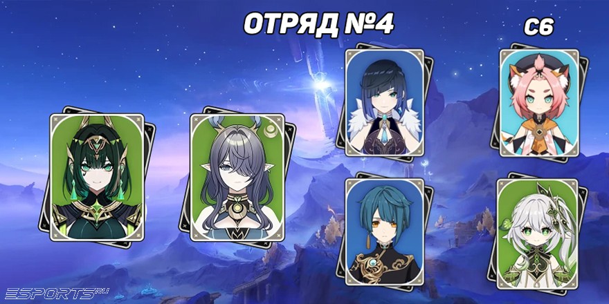 Отряд 4 с Нефер в Genshin Impact