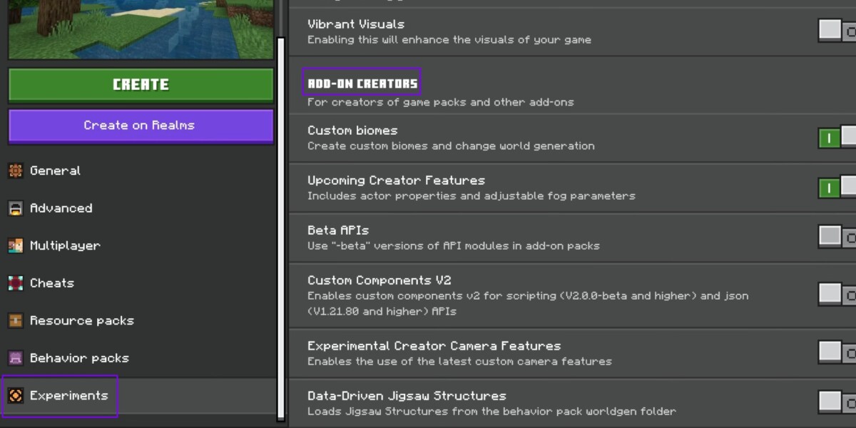 Minecraft bedrock add-ons