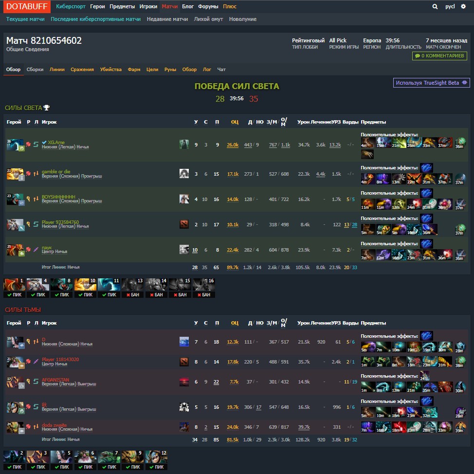 Так выглядит статистика любого матча на портале Dotabuff