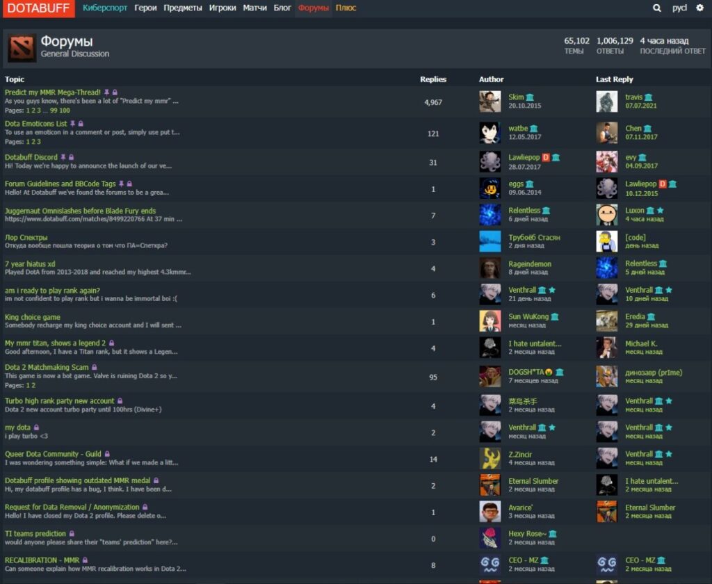 Раздел "Форум" на Dotabuff