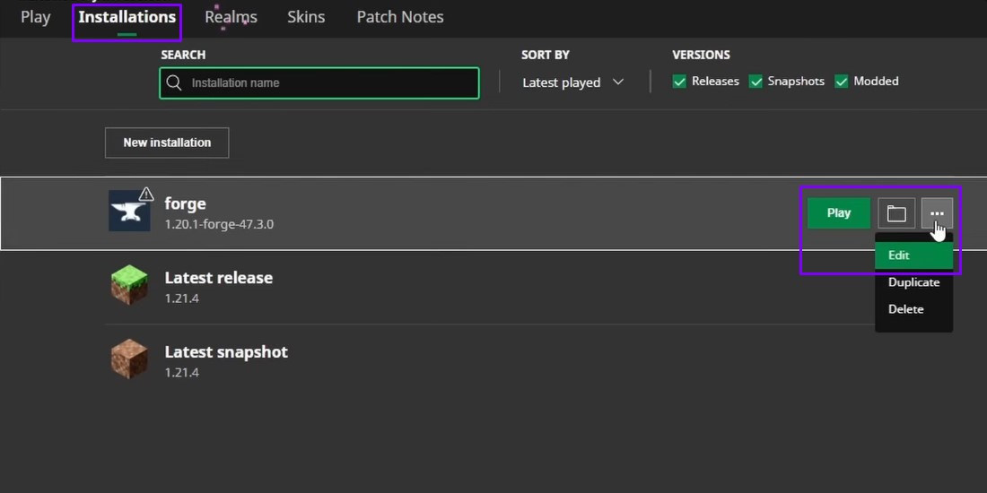 Minecraft launcher edit