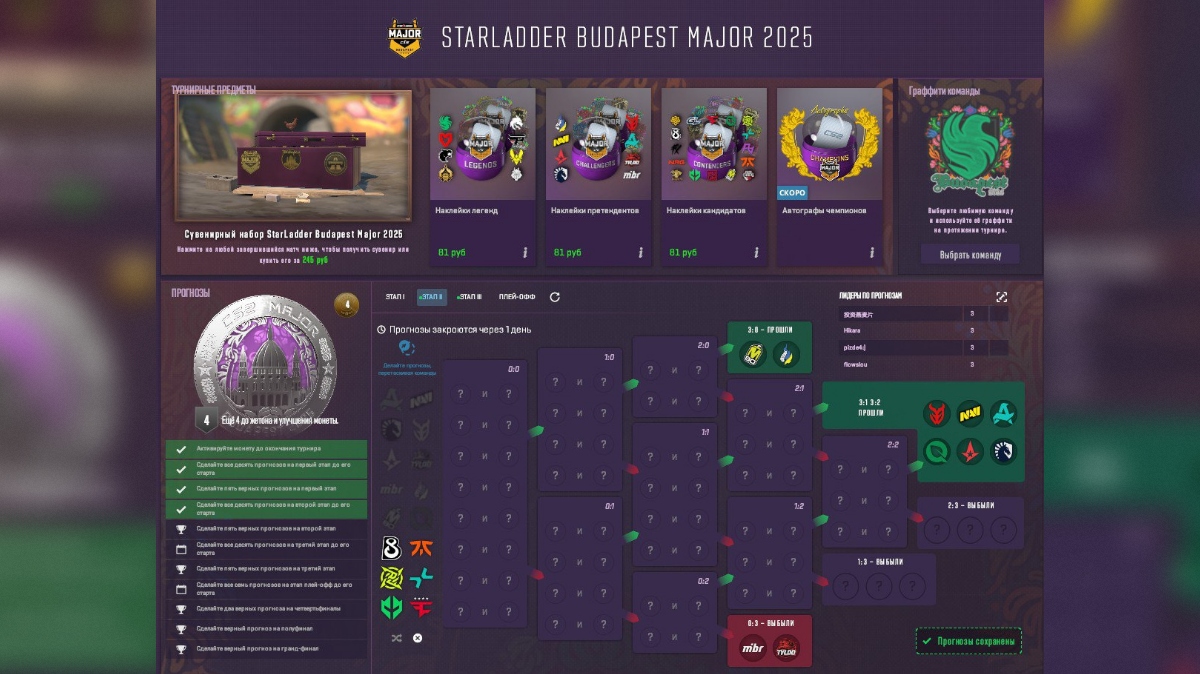 пикемы ко второй стадии StarLadder Budapest Major 2025
