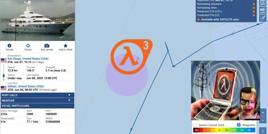 Яхта Гейба Ньюэлла нарисовала своим маршрутом “Лямбду” у побережья Калифорнии. Анонс даты half life 3 ожидали на Summer Game Fest 2025.