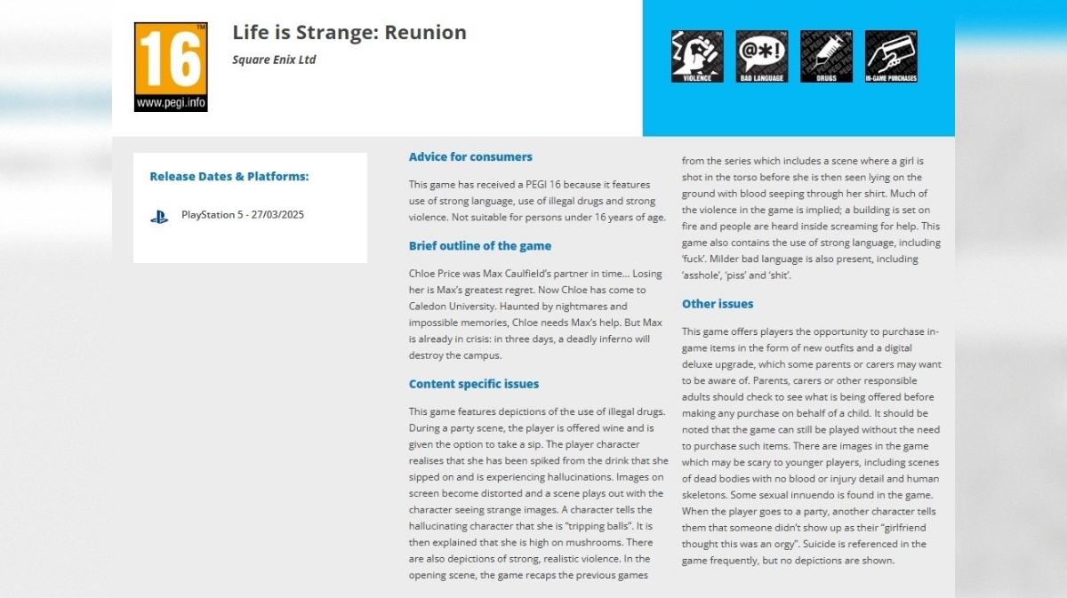 страница неанонсированной Life is Strange: Reunion
