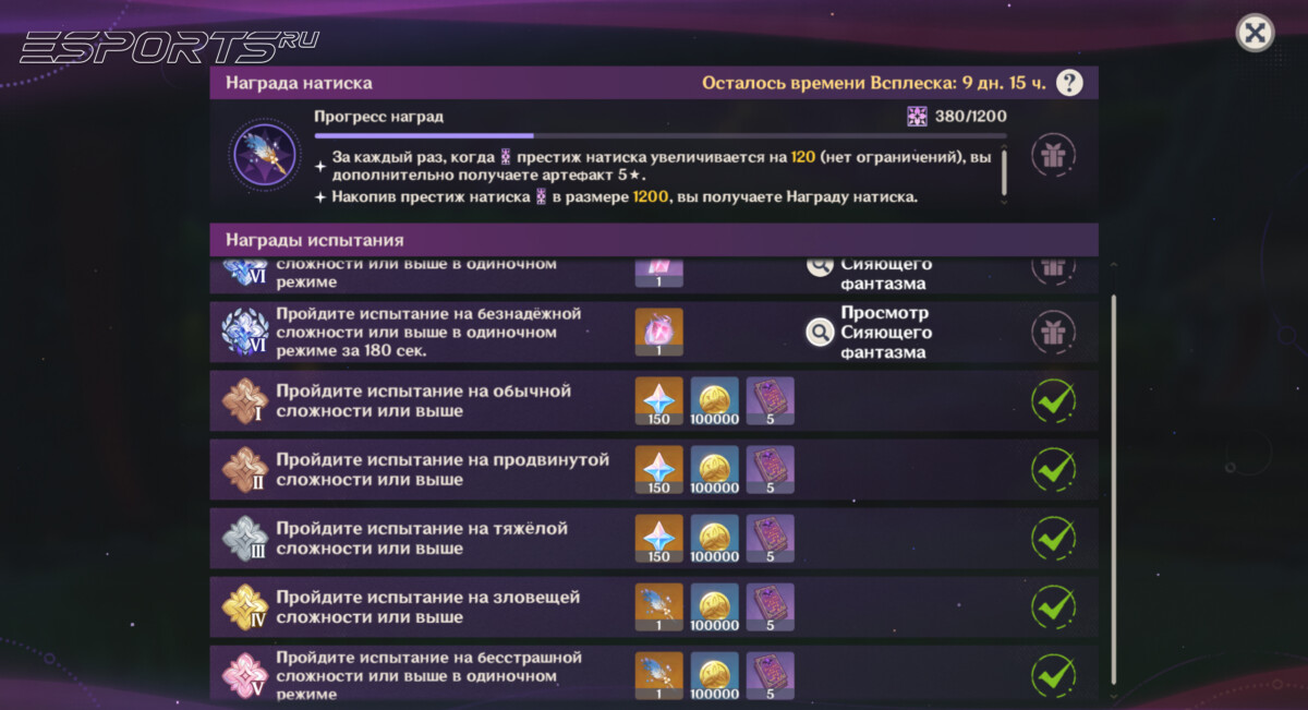 Награды Мрачного Натиска в Genshin Impact 6,3