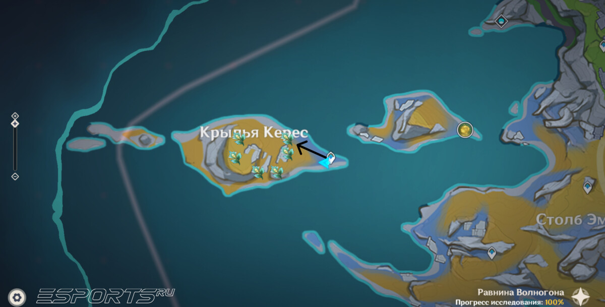 Маршрут фарма Шпороцветник в Genshin Impact