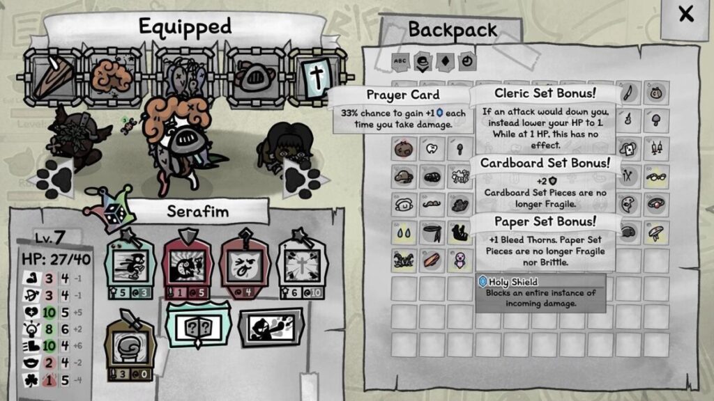 Mewgenics сеты предметов в инвентаре