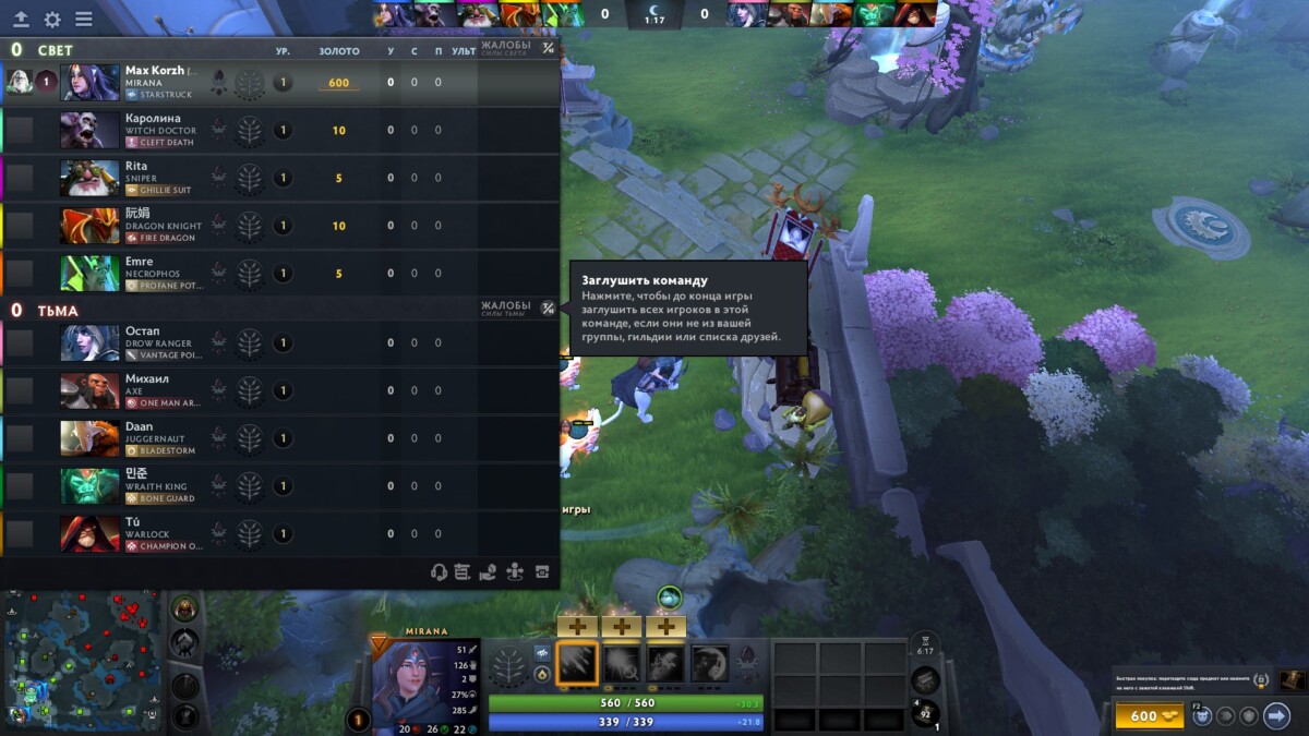 Окно для мута в Dota 2