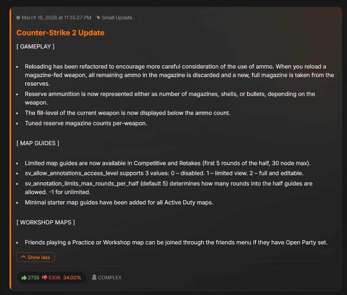 оценки обновления CS2 в Steam
