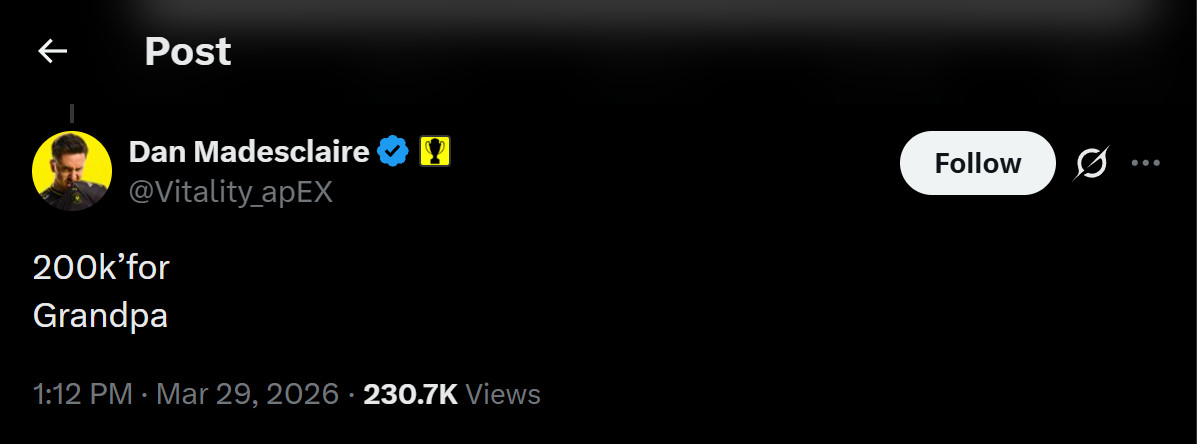 ApEX назвал цену своего перехода в Team Vitality