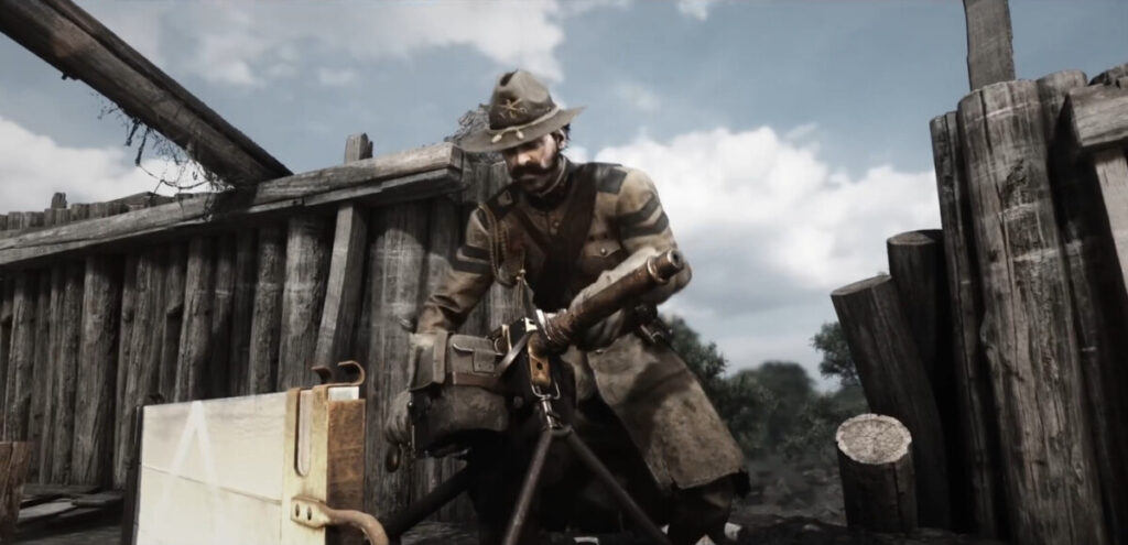 Hunt: Showdown 1896 — командир Уитлоу снимает со станка пулемёт