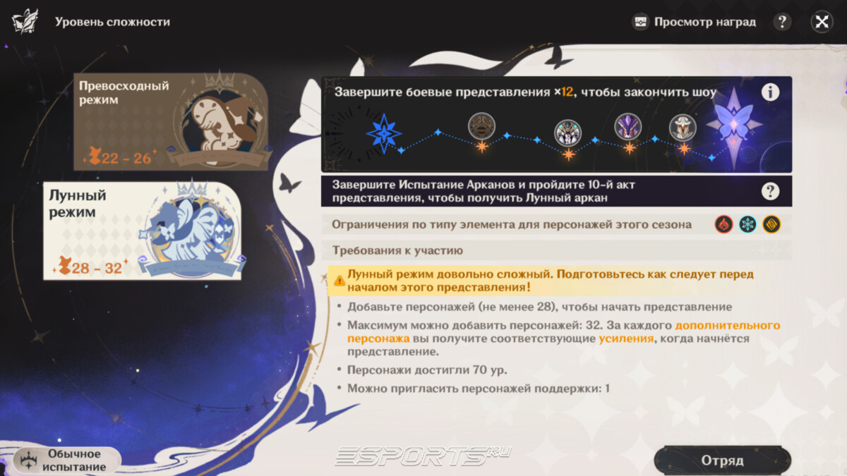Уровни сложности 24 сезона Театр Воображариум в Genshin Impact июнь 2026