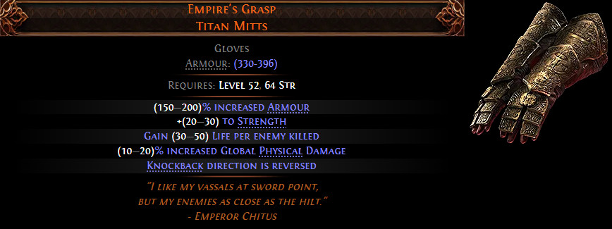 PoE2 — уникальные перчатки Имперская хватка (Empire's Grasp)