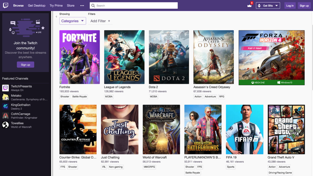 Twitch main page