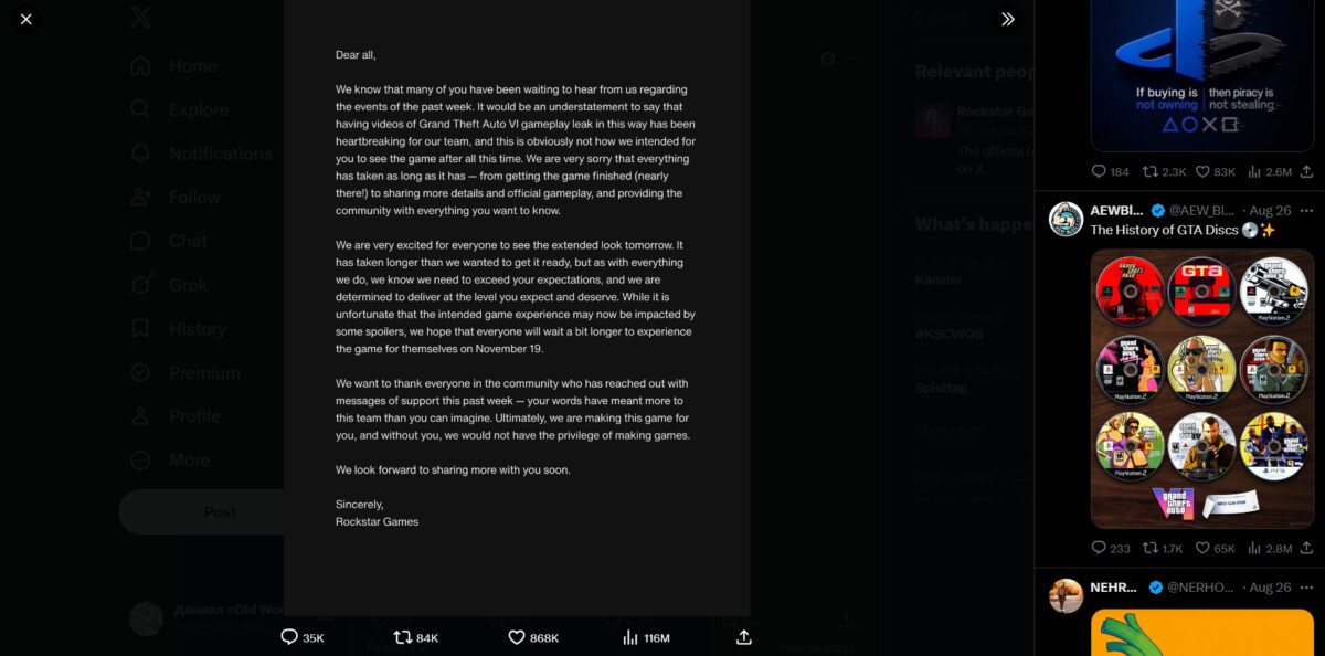 Rockstar tweet on leaks
