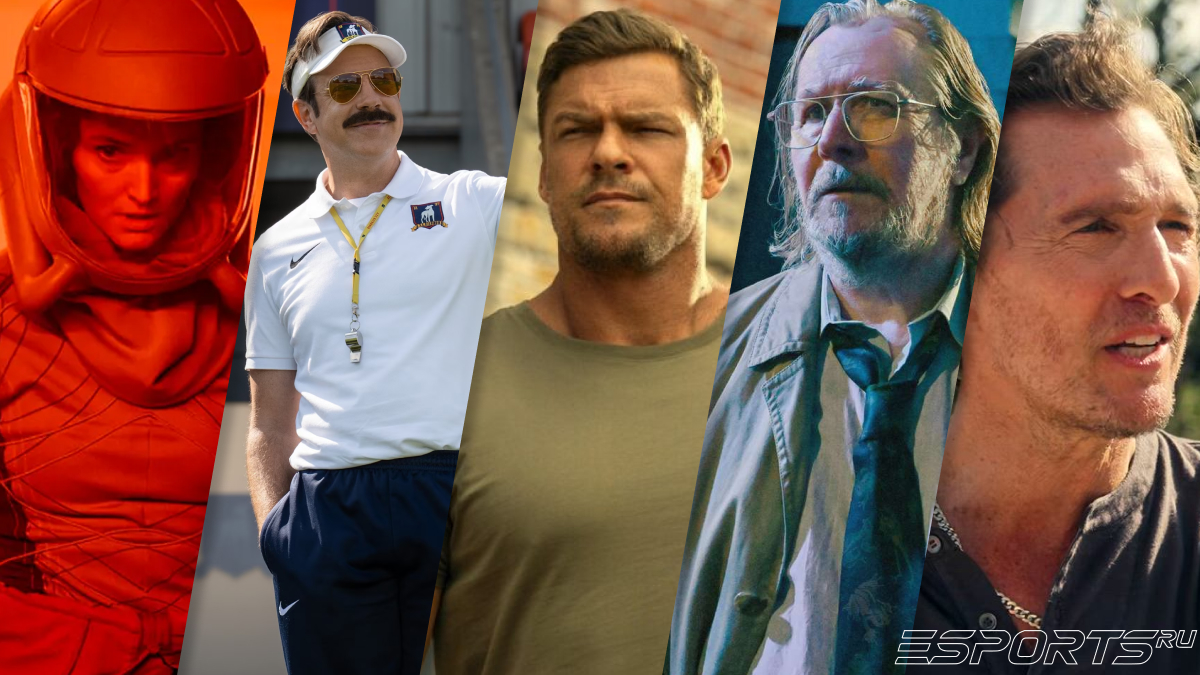 Коллаж сериалов Ковчег (3 сезон) | The Ark — Season 3, Тед Лассо (4 сезон) | Ted Lasso — Season 4, Ричер (4 сезон) | Reacher — Season 4, Медленные лошади (6 сезон) | Slow Horses — Season 6, Братья | Brothers