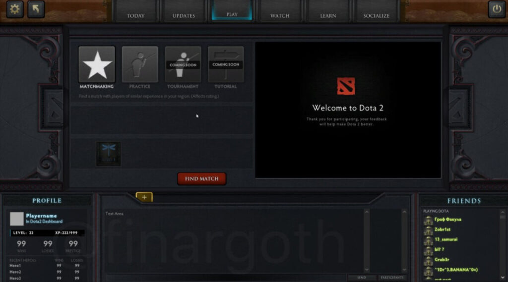Так выглядело главное меню Dota 2 на раннем этапе разработки