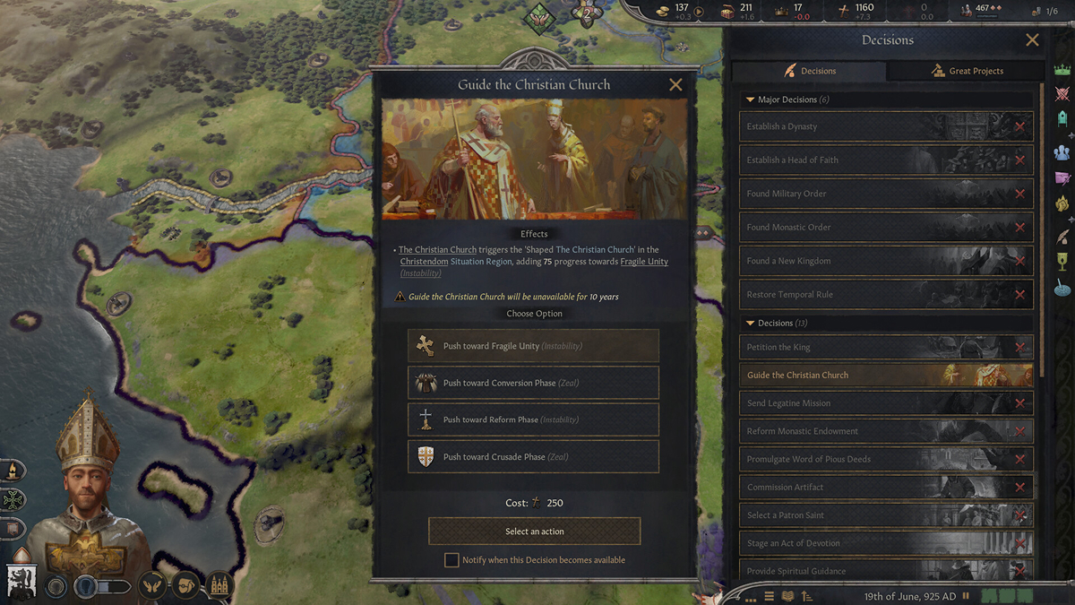 Crusader Kings III: By God Alone - решения Папы Римского