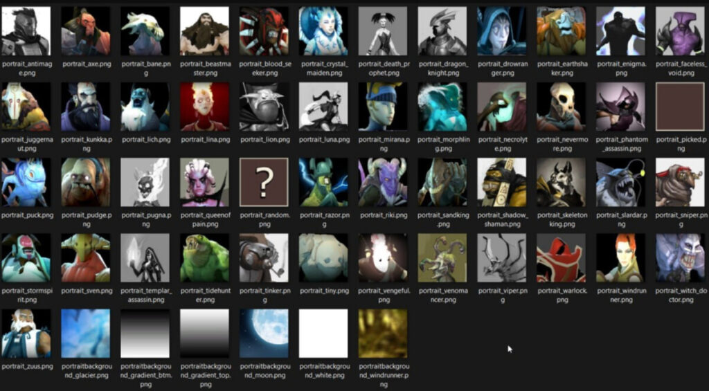 Ранние портреты героев Dota 2, найденные в слитых файлах Valve