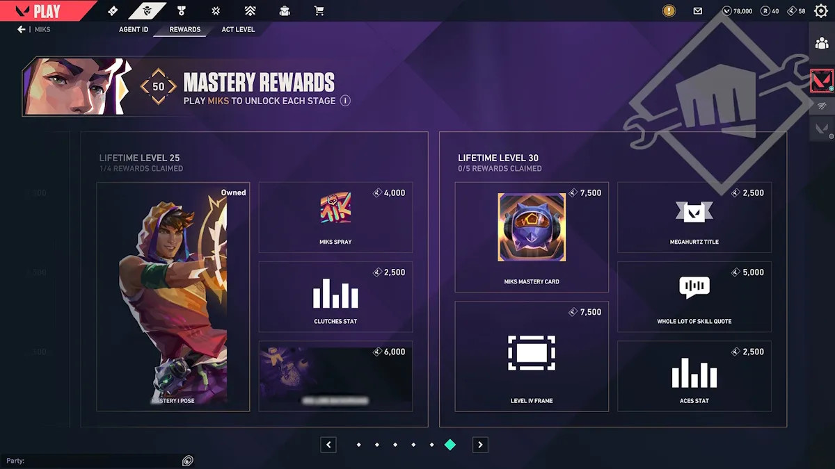 Награды системы Agent Mastery в VALORANT