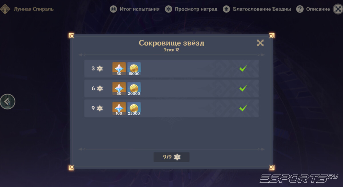 Награды за прохождение Витой Бездны в Genshin Impact