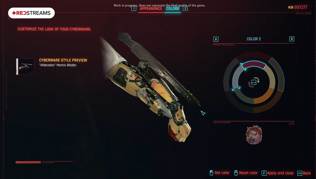Cyberpunk 2077 — варианты кастомных расцветок протезов