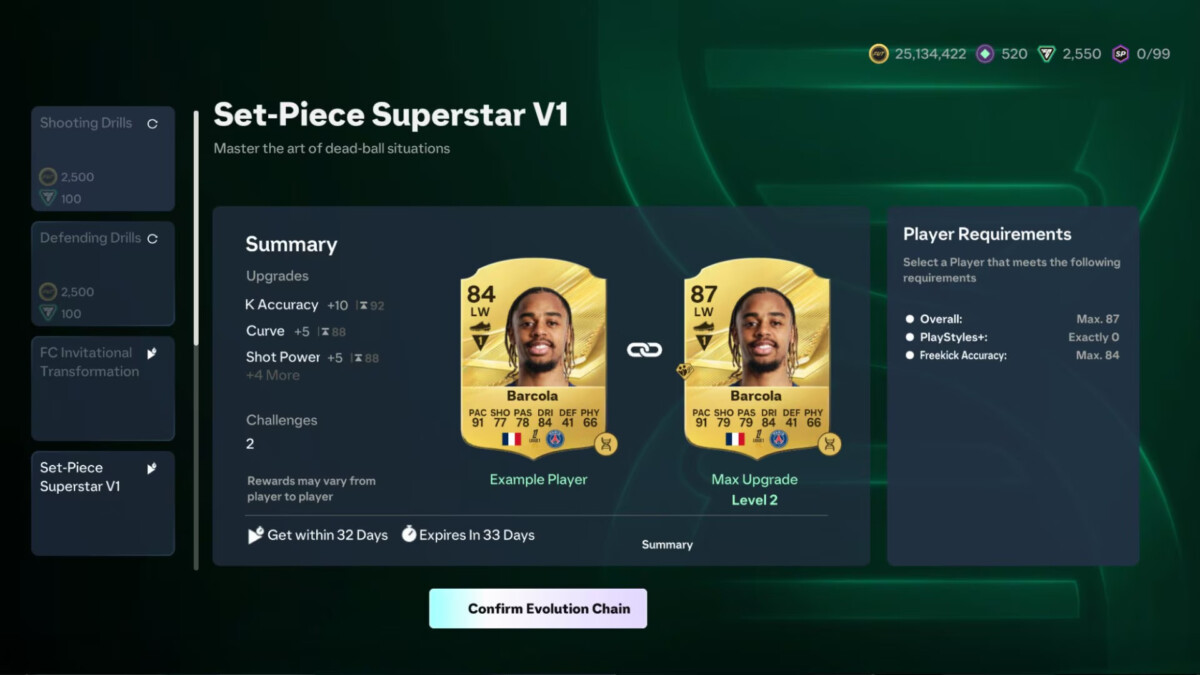 Предпросмотр цепочки развития в EA Sports FC 27
